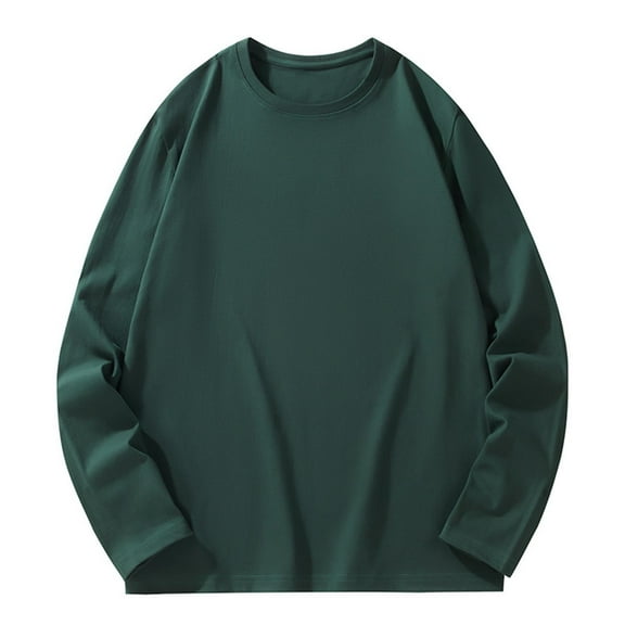 Dagegui Plus Size Cotton Shirts for Men Casual Loose Long Sleeve Round Neck T Shirt Big and Tall Lounge Tees Solid Color Pullover Tops Army Green,3XL