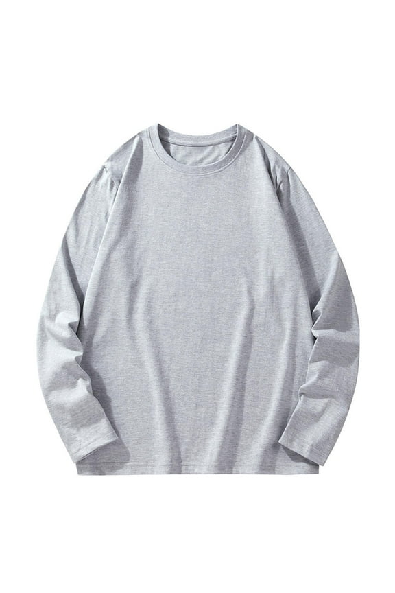 Plus Size Cotton Shirts for Men Casual Loose Long Sleeve Round Neck T Shirt Big and Tall Lounge Tees Solid Color Pullover Tops Gray,6XL