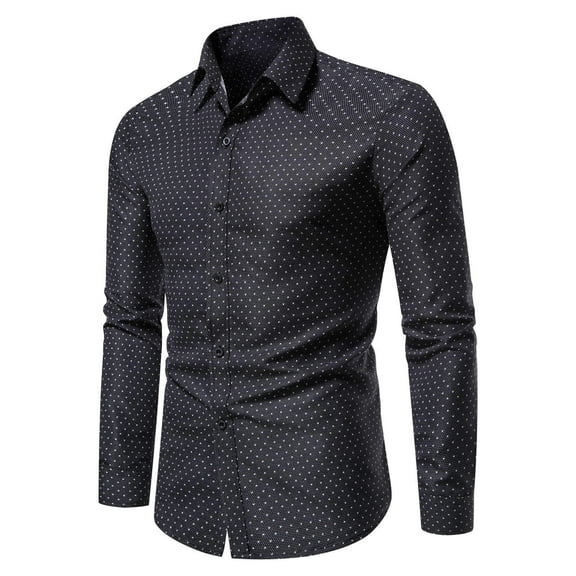 Dagegui Men's Dress Shirts Cotton Wrinkle Free Long Sleeve Print Button Down Shirt Casual Loose Lapel Business Tops Formal Work Clothes for Men Black,L