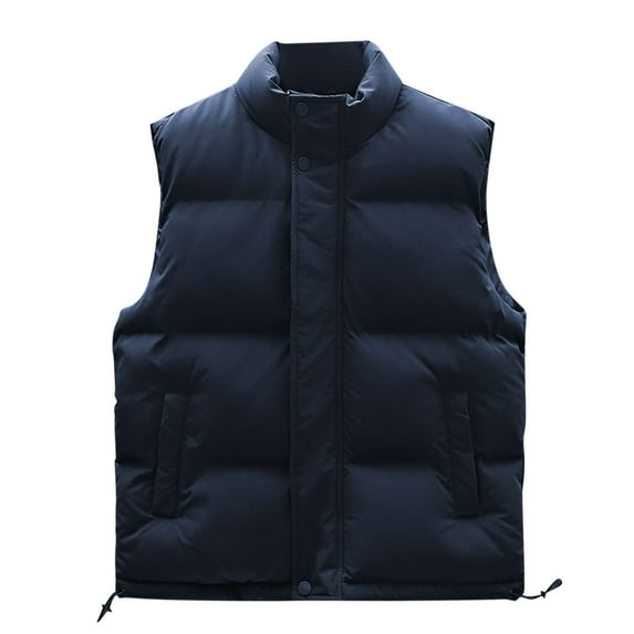 Dagegui Puffer Vest for Men Sleeveless Stand Collar Jacket Solid Color Casual Everyday Coats with Pockets Blue M