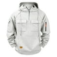 thumbnail image 1 of Dagegui Quarter Zip Hoodie for Men Big and Tall Hooded Sweatshirt with Cargo Pocket Drawstring Long Sleeve Pullover Gym Shirt White XXXXXL, 1 of 2