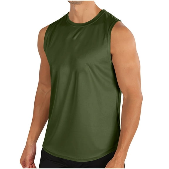 Dagegui Quick Dry Workout T-Shirts for Men Lightweight Gym Athletic Muscle Tanks Summer Sleeveless Crewneck Tees Men's Fitness Tank Tops Army Green 3XL