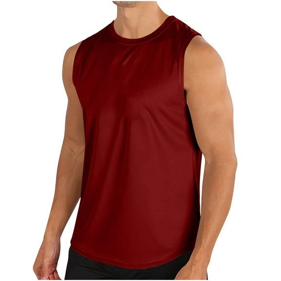 Dagegui Quick Dry Workout T-Shirts for Men Lightweight Gym Athletic Muscle Tanks Summer Sleeveless Crewneck Tees Men's Fitness Tank Tops Red L