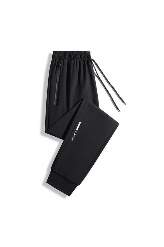 Running Training Sweatpsnts for Men Quick Dry Outdoor Trackpant Drawstring Elastic Waist Joggers with Zipper Pockets Black XS