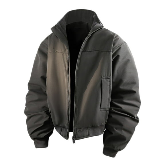 Dagegui Short Bomber Jacket for Men Quilted Lined Stand Collar Outwear Winter Outdoor Motorcycle Coat with Pockets Gray XXXXXL