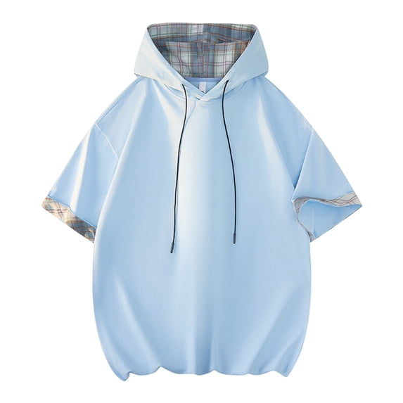 Dagegui Short Sleeve Hoodies for Men Light Blue Basketball Athletic T-Shirts Summer Hooded Sweatshirt Casual Loose Fit Shirt Tops 4X