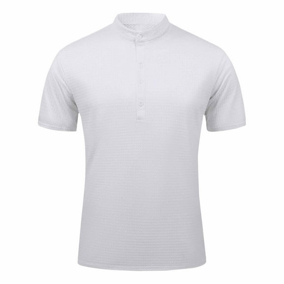 Dagegui Short Sleeve Shirt for Men Solid Color Mock Neck White Work T-Shirt Textured Pullover Tee Lightweight Summer Daily Tops S