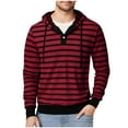 thumbnail image 1 of Dagegui Striped Hoodie for Men Casual Hooded Sweatshirts Long Sleeve Button Drawstring Pullover Tops Fall Clothing Red XL, 1 of 6