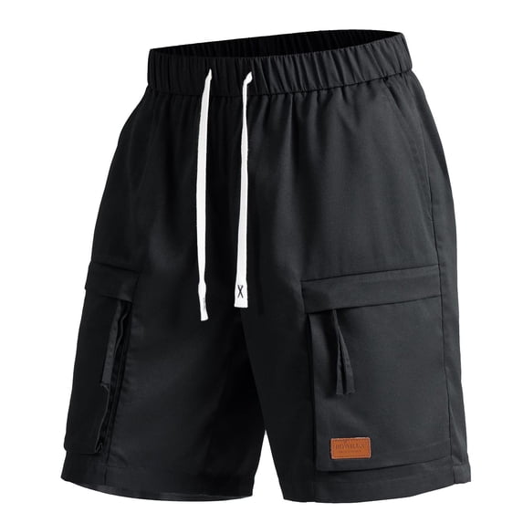 Dagegui Summer Cargo Shorts for Men Drawstring Elastic Waist Athletic Jogger Lightweight Running Workout Short Pants with Pockets Black S