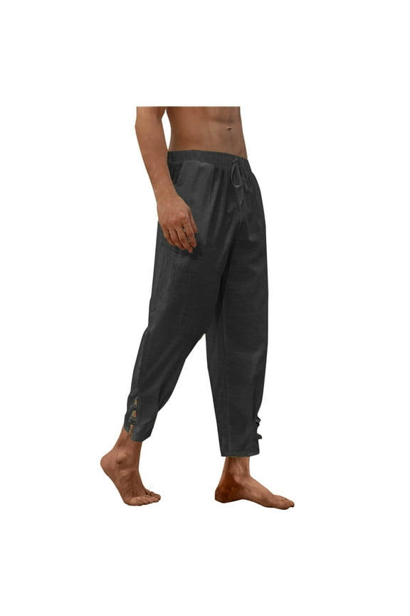 Summer Cropped Pants for Men Lightweight Elastic Waist Drawstring Harem Pant Casual Loose Fit Beach Trousers with Pocket Black XXXXXL