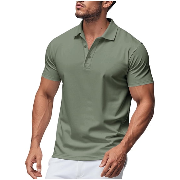 Dagegui Summer Golf T-Shirt for Men Army Green Turndown Collared Short Sleeve Shirts Lightweight Slim Fit Workout Muscle Tee Everyday Tops L