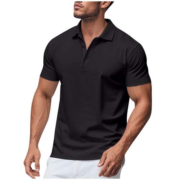 Dagegui Summer Golf T-Shirt for Men Black Turndown Collared Short Sleeve Shirts Lightweight Slim Fit Workout Muscle Tee Everyday Tops M