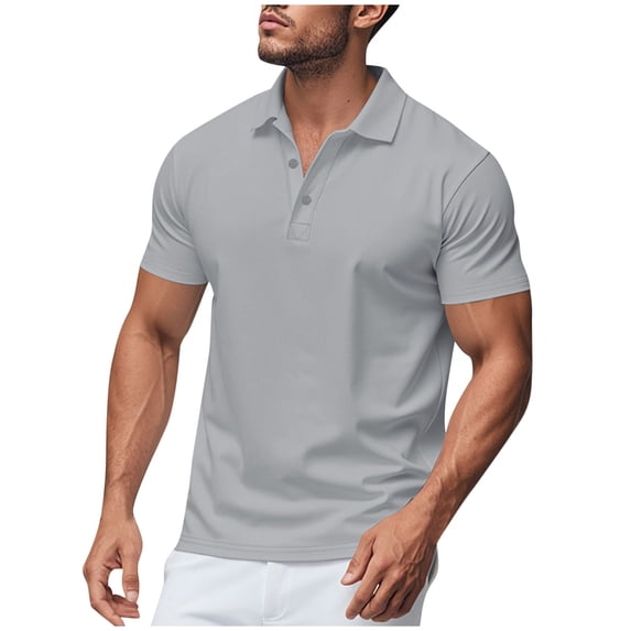 Dagegui Summer Golf T-Shirt for Men Gray Turndown Collared Short Sleeve Shirts Lightweight Slim Fit Workout Muscle Tee Everyday Tops S