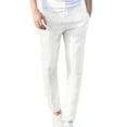 thumbnail image 1 of Dagegui Summer Linen Pants for Men Drawstring Elastic Waist Slim Fit Trousers Lightweight Breathable Work Daily Pant with Pocket White M, 1 of 9
