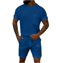 Dagegui Summer Outfit Sets for Men Waffle Crewneck T-Shirts and Short Pants Set Casual Beach Outdoor Outfits Solid Sweatsuits Blue L