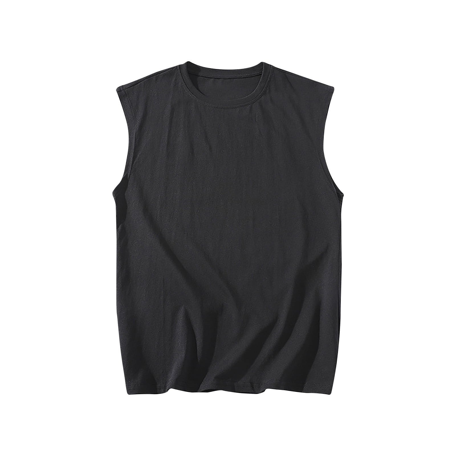 Dagegui Summer Tank Tops for Men Cotton Crewneck Sleeveless Pullover Tees Big and Tall Sport Tanks Solid Color Casual Loose Fit Undershirts on Clearance Black 2XL