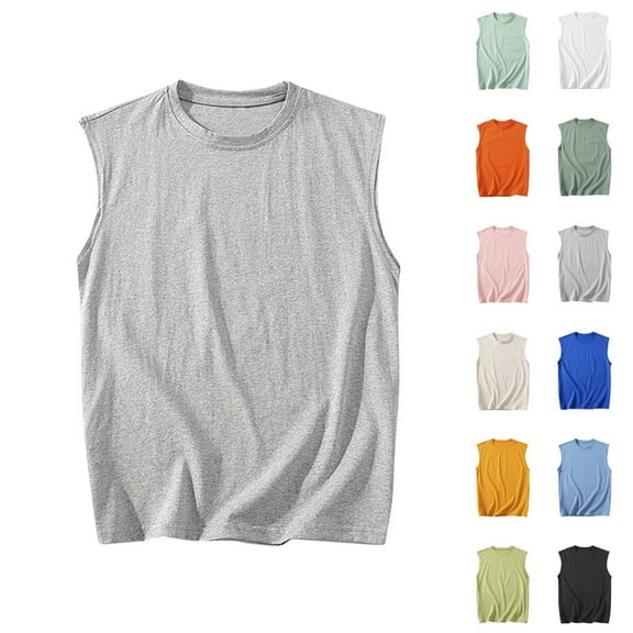 Dagegui Summer Tank Tops for Men Cotton Crewneck Sleeveless Pullover Tees Big and Tall Sport Tanks Solid Color Casual Loose Fit Undershirts Gray L