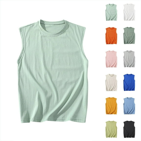 Dagegui Summer Tank Tops for Men Cotton Crewneck Sleeveless Pullover Tees Big and Tall Sport Tanks Solid Color Casual Loose Fit Undershirts Green 3XL