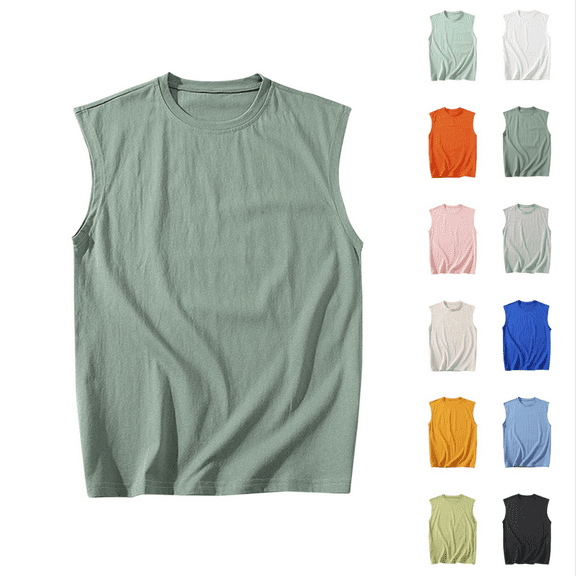 Dagegui Summer Tank Tops for Men Cotton Crewneck Sleeveless Pullover Tees Big and Tall Sport Tanks Solid Color Casual Loose Fit Undershirts Multicolor 4XL