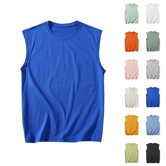 Dagegui Summer Tank Tops for Men Cotton Crewneck Sleeveless Pullover Tees Big and Tall Sport Tanks Solid Color Casual Loose Fit Undershirts Navy L