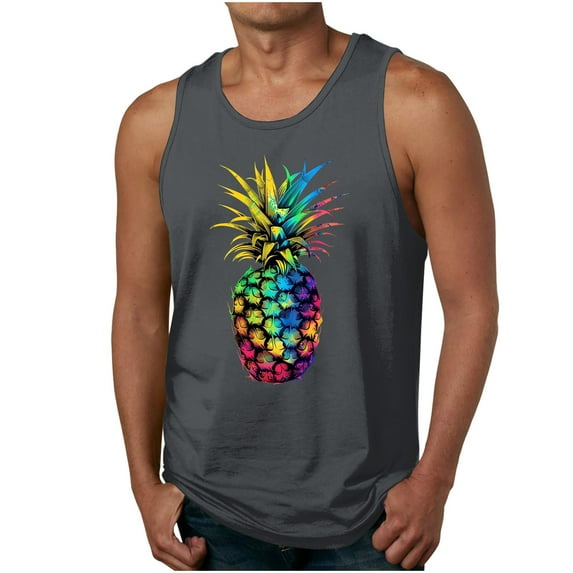 Dagegui Summer Tank Tops for Men Funny Graphic Sleeveless Crewneck Shirts Big and Tall Loose Muscle Tanks Hawaiian Beach Everyday Tee Vest Time Limited Offer Gray 3XL