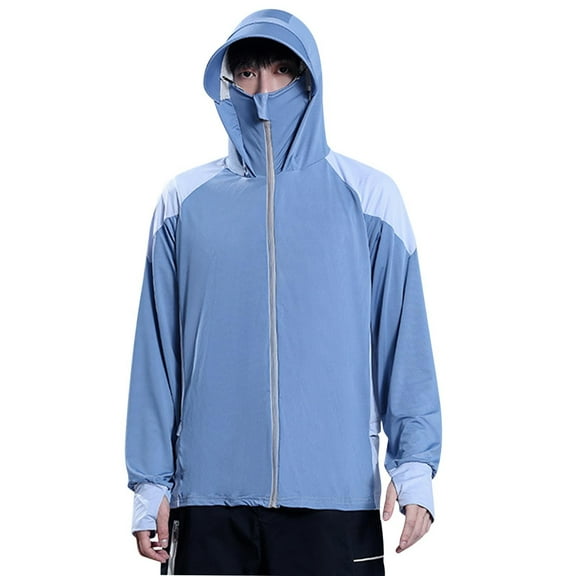 Dagegui Sun Protection Clothes Mens UV Hooded Jackets Long Sleeve Lightweight UPF 50 Hoodie Summer Cooling Outdoor Active Tops Blue XXL