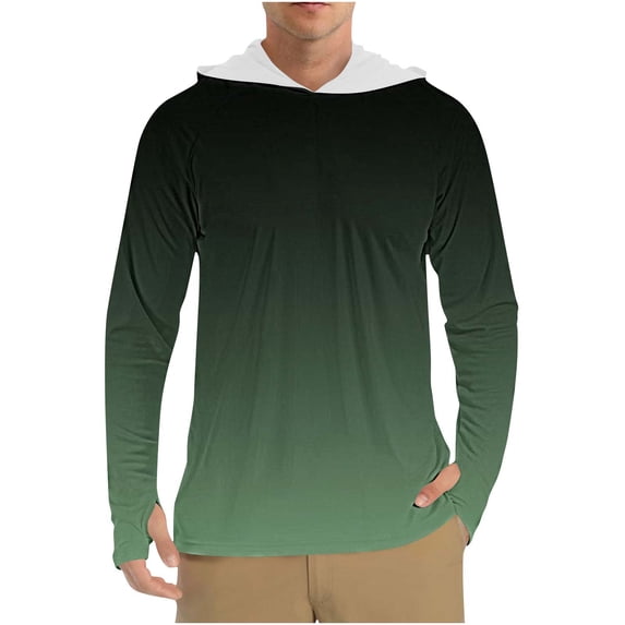 Dagegui Sun Protection Long Sleeve Shirt for Men Gradient Color Beach Hoodie Quick Dry UV UPF Pullover Tee Lightweight Hawaiian Vacation T-Shirts Army Green L