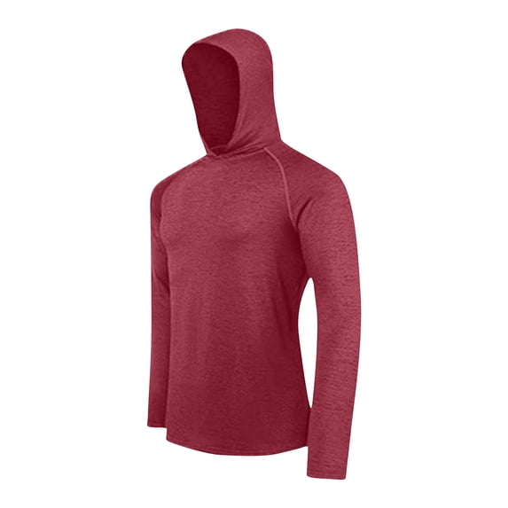 Dagegui Sun Protection Mens Long Sleeve Hoodie Shirt UV Quick Dry Gym Shirts Muscle Tee Lightweight UPF 50+ Running Workout Fitness T-Shirt Tops Red XXL