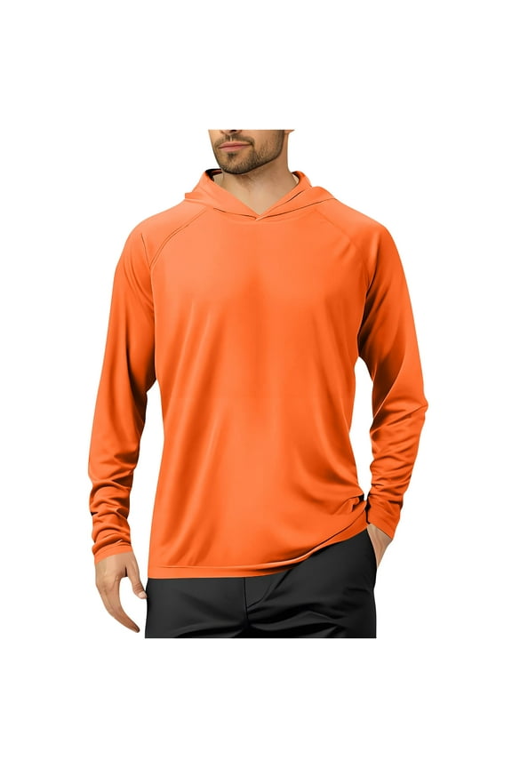 Sun Shirts Mens Tops UPF 50+ UV Protection Hoodies Long Sleeve Lightweight Summer Hiking Fishing Cycling Tops Orange L