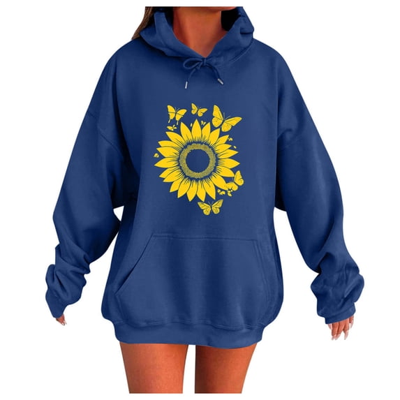 Dagegui Sunflower Hoodies for Women Oversized Sweatshirts Fall Winter Hooded Pullover Top | Aesthetic Drop Shoulder, Long Sleeve, Baggy, Pocket, School, Everyday Casual Wear Blue M