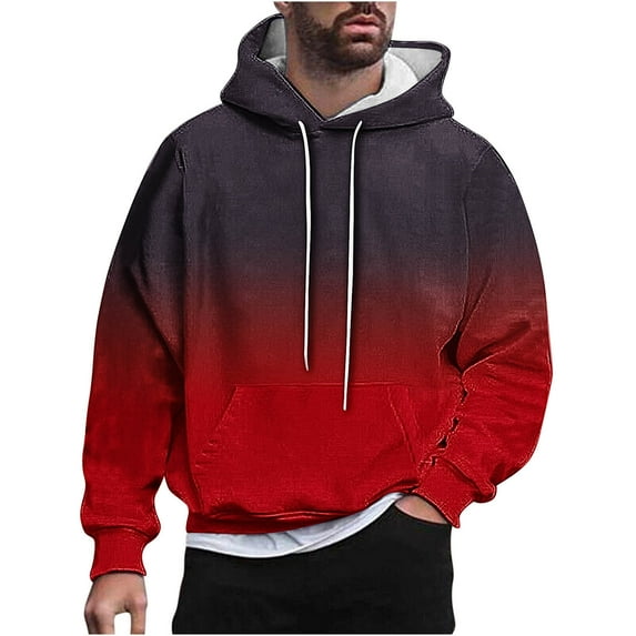 Dagegui Sweatshirts for Men Lightweight Running Athletic Tops Long Sleeve Hooded Pullover Trendy Gradient Color Hoodies with Pocket Red M