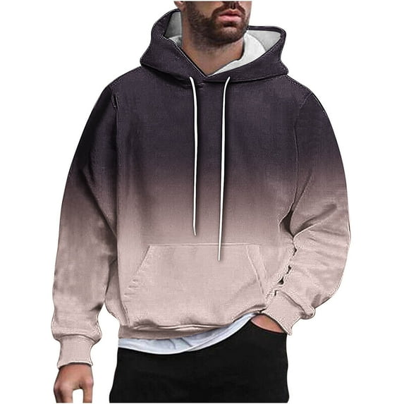 Dagegui Sweatshirts for Men Lightweight Running Athletic Tops Long Sleeve Hooded Pullover Trendy Gradient Color Hoodies with Pocket Rose Gold M