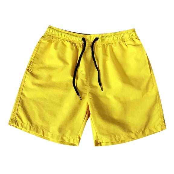 Dagegui Swim Shorts for Men Solid Color Elastic Waist Drawstring Shorts Big and Tall Lounge Short Pants with Pockets Lightweight Beach Shorts lemon yellow XL