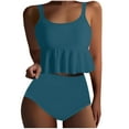 thumbnail image 1 of Dagegui Swim Suits for Women Tummy Control Swimsuits Ruffled Tank Tops & High Waisted Bottoms 2 Piece Solid Color Cute Beach Swimwear Navy XXL, 1 of 5