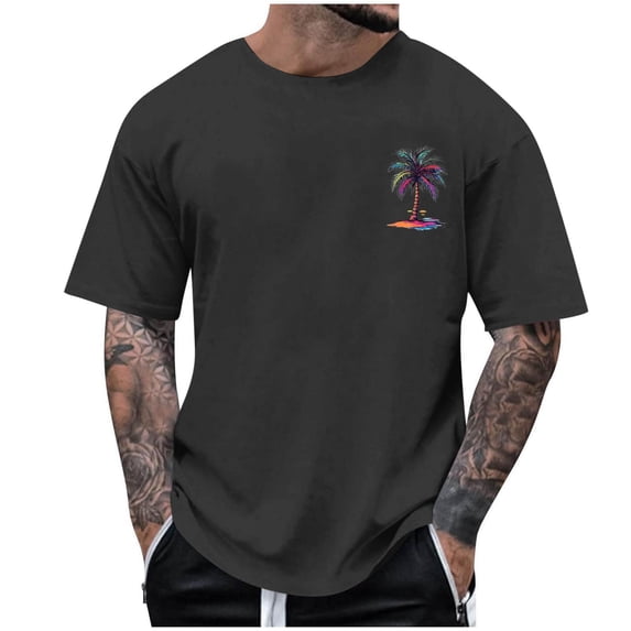 Dagegui T Shirt for Men Summer Round Neck Short Sleeve Palm Tree Graphic Tees Casual Loose Fit T-Shirt Big and Tall Everyday Basic Tops Dark Gray XXXXL