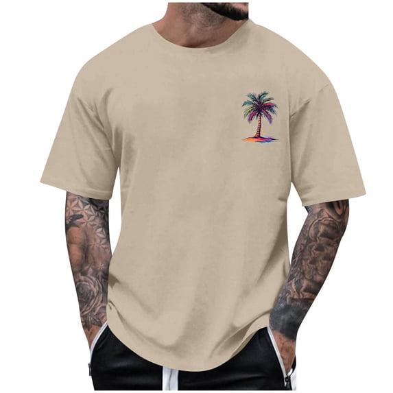 Dagegui T Shirt for Men Summer Round Neck Short Sleeve Palm Tree Graphic Tees Casual Loose Fit T-Shirt Big and Tall Everyday Basic Tops Khaki S