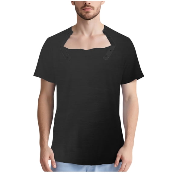 Dagegui Tear Away Side Snap T-Shirt for Men Summer Black Short Sleeve Shirts Lightweight Breathable Surgery Recovery Tee Tops M