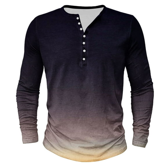 Dagegui Tie Dye Long Sleeve Shirt for Men Big and Tall Crewneck Button T-Shirts Fall Henley Gradient Color Tees Casual Hawaiian Travel Shirts Purple S