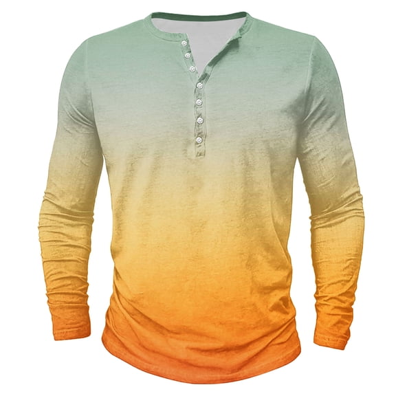 Dagegui Tie Dye Long Sleeve Shirt for Men Big and Tall Crewneck Button T-Shirts Fall Henley Gradient Color Tees Casual Hawaiian Travel Shirts Yellow S