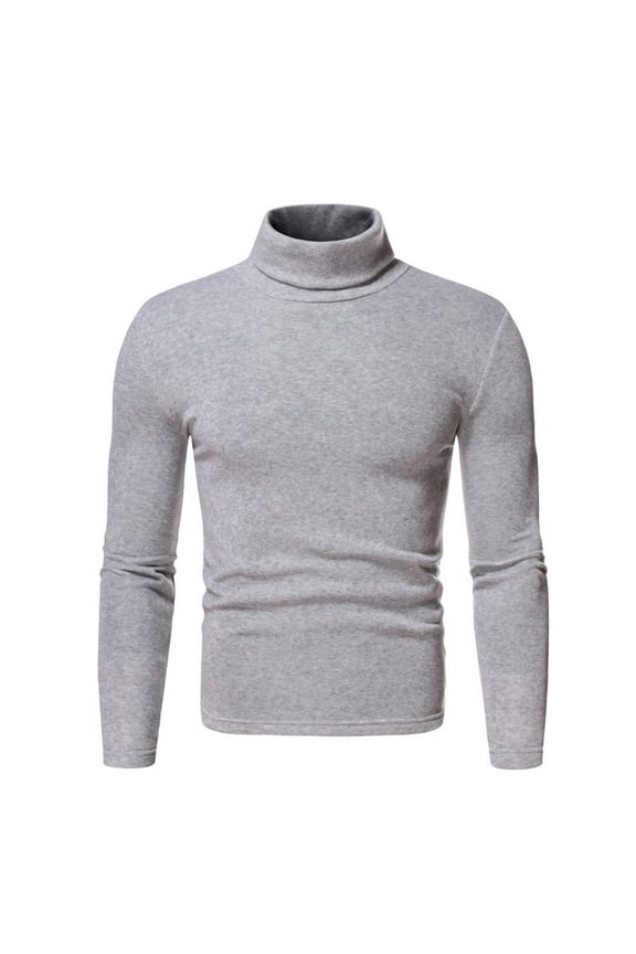 Men's Turtleneck Shirts Fall Winter Elastic Slim Fit Shirts Basic Long Sleeve Bottoming Shirt Solid Pullover Tops Gray XL