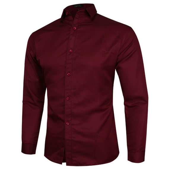 Dagegui Mens Cotton Dress Shirts Long Sleeve Button Down Tops Solid Color Basic Business Shirt Big and Tall Formal Work Shirts Fall Clothes Wine,S