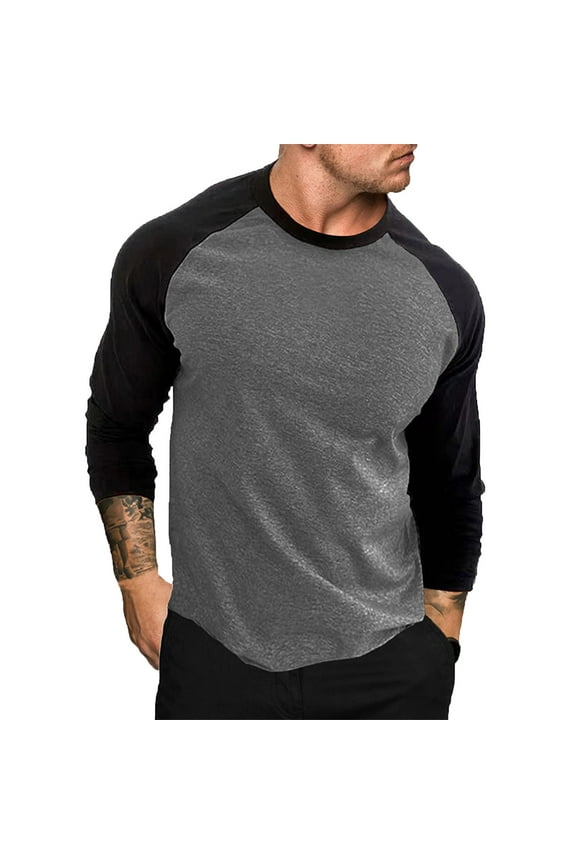 Mens Fall T-Shirts Crew Neck Raglan Long Sleve Shirts Fashion Color Block Tops Casual Loose Fit Pullover Shir Dark Gray XL
