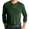 thumbnail image 1 of Dagegui Today Sales! Mens Cotton Henley Shirts Solid Color Long Sleeve Buttons T-Shirts Fall Basic Base Layer Casual Crewneck Pullover Tops with Chest Pocket Green,M, 1 of 4