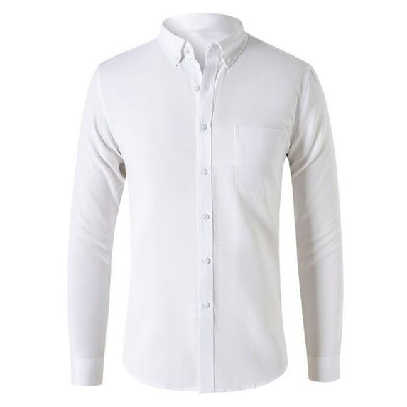 Dagegui Today Sales! Mens Dress Shirts Cotton Long Sleeve Lapel Shirt Solid Color Wrinkle Free Button Down Tops Big and Tall Work Business Shirt Tees White,XXXXXL