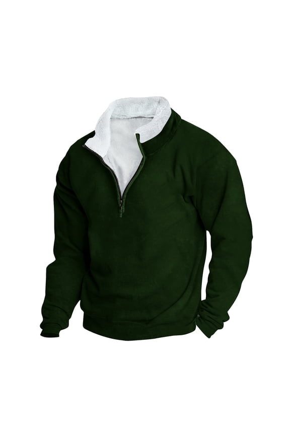 Today Sales! Mens Quarter Zip Pullover Winter Stand Neck Long Sleeve Sweatshirts Big and Tall Thin Fleece Tops Casual Loose Fit Sweatshirt Army Green,XXXXXL