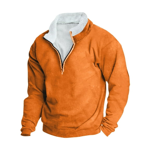 Dagegui Today Sales! Mens Quarter Zip Pullover Winter Stand Neck Long Sleeve Sweatshirts Big and Tall Thin Fleece Tops Casual Loose Fit Sweatshirt Orange,XXXL