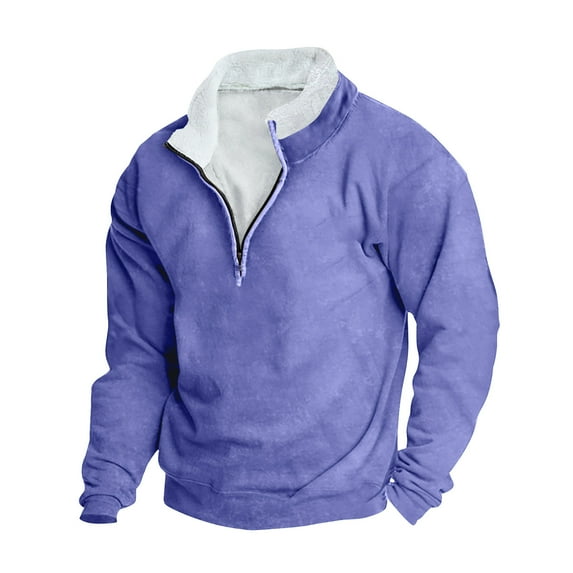 Dagegui Today Sales! Mens Quarter Zip Pullover Winter Stand Neck Long Sleeve Sweatshirts Big and Tall Thin Fleece Tops Casual Loose Fit Sweatshirt Purple,M