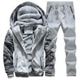 thumbnail image 1 of Dagegui Two Pieces Sets for Men Fleece Camo Long Sleeve Outfits Full Zip Up Winter Warm Hooded Jackets Big and Tall Slim Fit Pants Tracksuits Gray XL, 1 of 2
