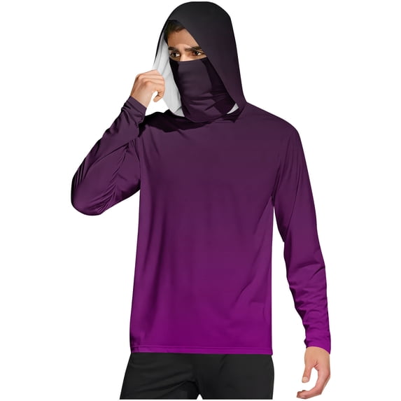Dagegui UPF 50+ Outdoor Hoodie for Men Long Sleeve Sun Shirts Rash Guard UV Protection Travel T-Shirt Cooling Breathable Hiking Tops with Face Mask Black XXL
