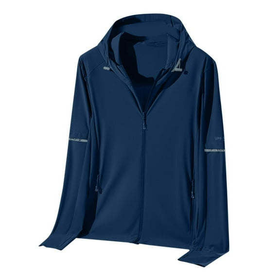 Dagegui UPF 50  Sun Protection Jacket for Men Cooling Summer Athletic Hoodies Quick Dry Outdoor Hiking Fishing Travel Jackets with Pocket Dark Blue XL